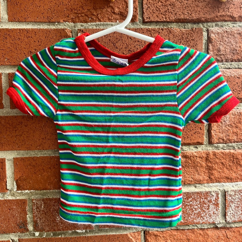 Vintage Mothercare Baby Green and Red Striped Tee